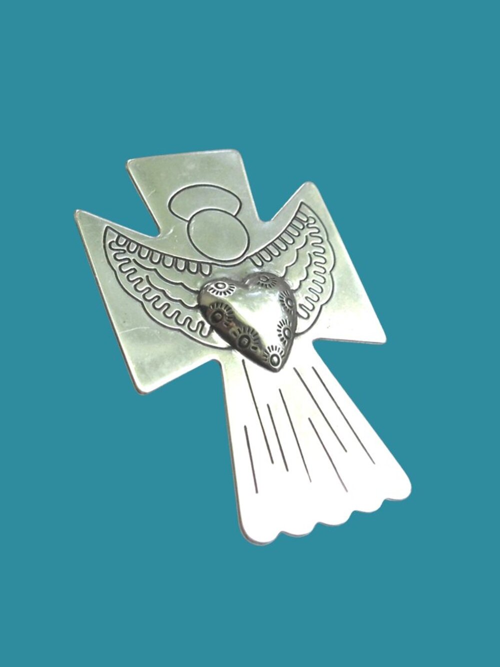 Vintage Carolyn Pollack Angel Cross Brooch Pendant Sterling Silver Signed Relios